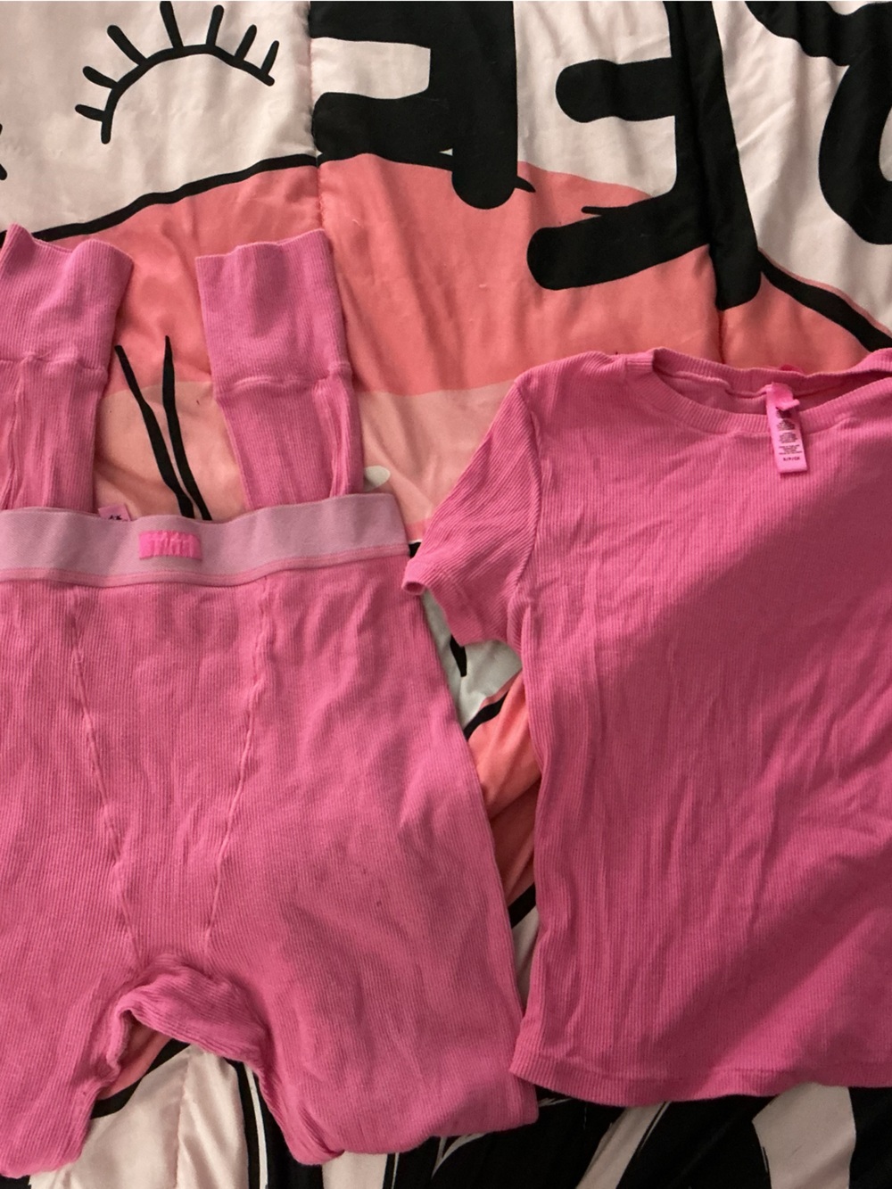 Pink Skims cotton Ribbed Top and Leggings Set